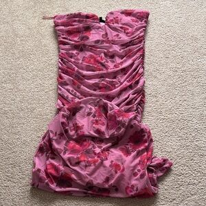 Dynamite Pink Floral Strapless Midi Dress